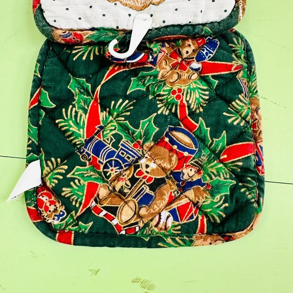 Vintage Christmas Teddy Bear Potholder Set Merry Christmas Kitchen Linens Unused